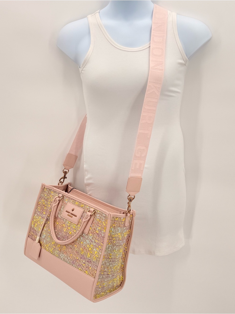 KURT GEIGER LONDON Chiswick Top Handle Tote Bag Pastel Pink Woven - Picture 4 of 10